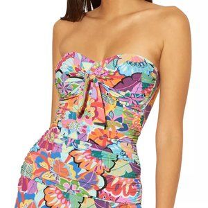 Bleu by Rod Beattie Knot-Front Printed Bandeau Underwire Tankini Top